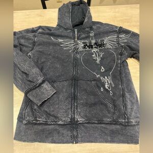 Vintage Jon Bon Jovi reversible zip up hoodie black and gray.  Size XL unisex